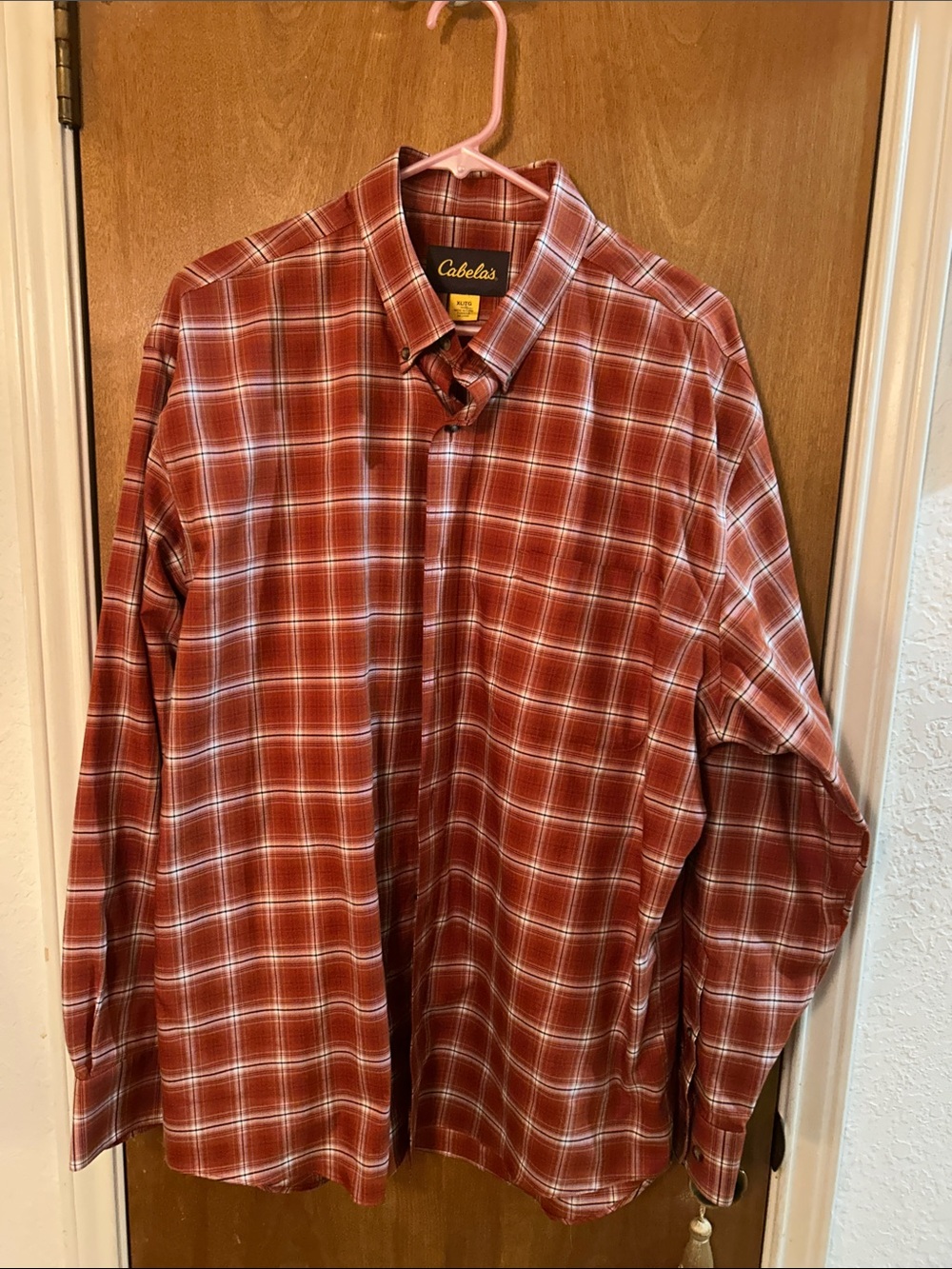 Cabela's Men's Rust Red Plaid Button-Down Shirt. Cotton! XL NWOT